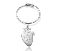 DEIMODRA Anello Regolabile con Ciondolo Cuore Anatomico in Acciaio | Anello pendente a tema anatomia, gioiello con cuore anatomico, idea regalo per donna e ragazza