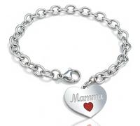 DEIMODRA Bracciale con Ciondolo Cuore Inciso Mamma e Cuore Rosso per Donna Acciaio | Simbolo di Amore Materno e Affetto | Regalo per Mamme e Donne