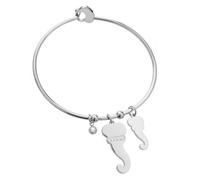 DEIMODRA Bracciale Cornetto Portafortuna Donna Acciaio | Braccialetto Rigido con Ciondolo Corno e Cristalli | Simbolo Porta Buona Fortuna | Color Argento