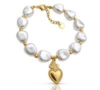DEIMODRA Bracciale Perle Donna con Ciondolo Cuore Sacro Oro - Braccialetto Elegante con Perle Barocche