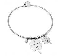 DEIMODRA Bracciale Portafortuna Donna in Acciaio | Braccialetto Rigido con Ciondoli Pendenti Quadrifoglio Chiusura a Cuore | Gioielli da Donne e Ragazza | Simbolo Porta Buona Fortuna