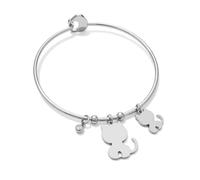 DEIMODRA Bracciale Rigido con Ciondolo Gatto e Strass | Charm Gattino Elegante in Acciaio Inossidabile | Regalo per Amanti degli Animali | Colore Argento