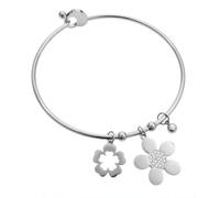DEIMODRA Bracciale Rigido Margherita Fiore con Cristalli e Chiusura a Cuore per Donna Acciaio | Regalo Elegante e Romantico per Lei