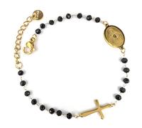 DEIMODRA® - Bracciale Rosario Cristalli - Catena Oro con Pietre Colorate - Medaglia Miracolosa e Croce - Idea Regalo Cattolico di Fede e Protezione (Nero)