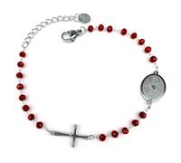 DEIMODRA Bracciale Rosario Uomo e Donna con Cristalli Rossi - Medaglia Miracolosa Madonnina e Croce - Idea Regalo Cattolico di Fede e Protezione (Rosso)