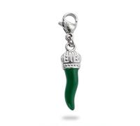 DEIMODRA Ciondolo Cornetto Verde Portafortuna in Acciaio Inossidabile con Chiusura a Moschettone, Piccolo Charm Corno Napoletano per Bracciale e Collana (Cornetto Verde)