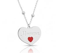 DEIMODRA Collana Cuore con Incisione Scritta Mamma e Piccolo Cuore Rosso per Donna Acciaio Argento | Simbolo di Amore Materno e Affetto | Regalo per Mamma Nonna e Donna