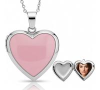 DEIMODRA Collana Portafoto Ciondolo a Cuore Argento e Rosa che si Apre con Foto Dentro Elegante - Idea Regalo per Donna, Mamma, Fidanzata (Rosa)