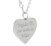 DEIMODRA® Collana Promessa d'Amore | Cuore con Scritta Voglio Te per tutta la Vita | Acciaio Inossidabile | Idea Regalo per Fidanzata | Argento