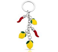 DEIMODRA Portachiavi Cornetto Rosso Portafortuna e Limoni - Corno Napoletano Amuleto Anti Sfortuna in Metallo, Simbolo Buona Sorte per Chiavi Casa e Auto