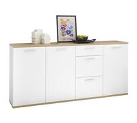 DEINE TANTE EMMA Credenza BC 1035 in Bianco Opaco con Ripiani in Rovere Artisan, Moderno comò Molto Spazio, Legno ingegnerizzato, 38P x 180l x 86A cm (3 Cassetti)
