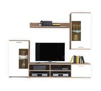DEINE TANTE EMMA Set Completo Frontale, Effetto Rovere artisano, Bianco, Moderna Parete con Illuminazione a LED per Il Vostro Soggiorno, Legno ingegnerizzato, Marrone, 230 x 190 x 38 cm