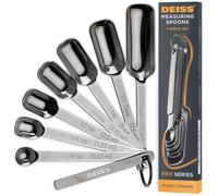 Deiss PRO Cucchiai Dosatori Resistenti in Acciaio Inox per Cucina, Spezie, Ingredienti Secchi o Liquidi, Entrano nel Vasetto delle Spezie - Set di 6 Misurini Regolabili con Livella