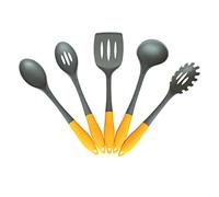 Deiss PRO Set di 5 Utensili da Cucina in nylon - Mestolo per zuppa,Mestolo a fessura,Cucchiaio per Spaghetti,Cucchiaio da servizio,Cucchiaio da servizio a fessura - Sicuro per pentole antiaderenti