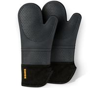 Deiss PRO Set di guanti da forno in silicone resistenti al calore e alle macchie, guanti da barbecue con fodera in cotone morbido, impermeabili, guanti da cucina flessibili extra lunghi