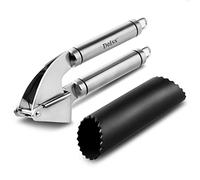 Deiss PRO Set Spremiaglio e sbucciatore in silicone - Schiaccia aglio e zenzero in pochi secondi - Pressa per aglio acciaio inox
