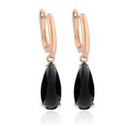 Deja Jewels Orecchini pendenti con pendente: da donna, finitura color oro rosa, pietra di vetro nera a goccia d'acqua