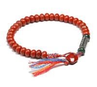DEJIN 1 braccialetto in diaspro rosso naturale con perline da 8 x 5 mm, semplice braccialetto unisex con sei parole dure, tibetano buddista, fatto a mano, braccialetto per coppie, 23CM, Pietra