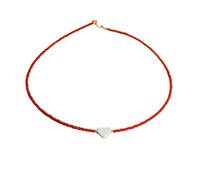 DEJIN 1PC Collana Foglia Naturale Shell Ciondolo Cuore Goccia Forma Verde Riso Bead Boho Choker Donne Regalo, Pietra