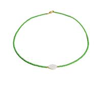 DEJIN 1PC Collana Foglia Naturale Shell Ciondolo Cuore Goccia Forma Verde Riso Bead Boho Choker Donne Regalo, Pietra