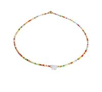 DEJIN 1PC Collana Foglia Naturale Shell Ciondolo Cuore Goccia Forma Verde Riso Bead Boho Choker Donne Regalo, Pietra