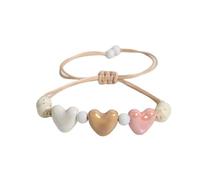 DEJIN Braccialetto con tre cuori in ceramica, stile retrò, boho, regolabile, regalo perfetto per coppie, Pietra