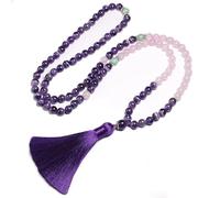 DEJIN Collana da donna con perle di ametista e quarzo rosa, 8 mm, cuore tranquillo, calmante con 108 perline, perline naturali, Pietra
