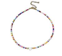 DEJIN Collana girocollo con ciondolo a forma di cuore e conchiglie naturali, per primavera ed estate, con piccole perline di vetro colorate, regalo per amici, Pietra