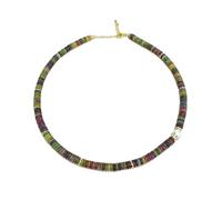 DEJIN Collana girocollo da donna con perle naturali d'acqua dolce e tormalina, Pietra