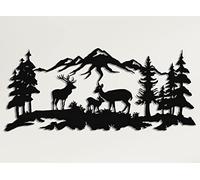 DEKADRON Arte da parete in metallo, decorazione da parete per la famiglia dei cervi, decorazione per alberi in metallo, (60 x 26 cm)