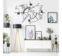 Dekadron Mappa del mondo in metallo, bussola, mappa del mondo senza bordi, decorazione da parete, pannello in metallo, arazzi da parete (98 x 75 cm)