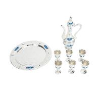 Dekaim Set di Caffettiere Vintage Set di Tazze da Teiera in Metallo Innovative Multiuso in Stile Corte Europea Per Matrimoni Domestici(argento bianco-blu)