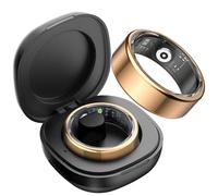 DekeFit Smart Ring Uomo Donna con Custodia di Ricarica, 100 Modalità Sport Contapassi, Frequenza Cardiaca, SpO2, Sonno, Impermeabile IP68, Anello Fitness Activity Tracker Android iOS, Taglia 12, Oro