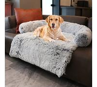 Dekeyoo Cuscino calmante per cani, protezione per divano per animali domestici, in peluche, con morbido cuscino per il collo, lavabile in lavatrice, grigio argento, grande