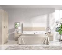 DEKIT GRUPO RIMOBEL ASTRA PACK - Set di testata con due comodini a due cassetti e armadio a tre ante e tre cassetti - Bianco/Naturale