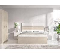 DEKIT GRUPO RIMOBEL ASTRA PACK - Set di testiera con due comodini a due cassetti, cornice letto 135/140X190 e armadio a tre porte e tre cassetti - BIANCO/NATURALE