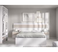 DEKIT GRUPO RIMOBEL BIANCA PACK - Set di testiera con due comodini a due cassetti, cornice letto 135/140X190 e armadio-vestito - BIANCO/ROVERE EFFETTO CANNETTATO