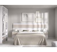 DEKIT GRUPO RIMOBEL BIANCA PACK - Testata con due comodini a due cassetti e armadio guardaroba - Bianco/Rovere effetto cannettato