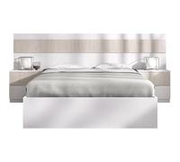 DEKIT GRUPO RIMOBEL BIANCA - Testiera con due comodini con due cassetti e ring per letto 160X200 - BIANCO/ROVERE EFFETTO CANNETTATO - 96 x 268 x 205