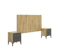 DEKIT GRUPO RIMOBEL Greta Testiera con comodini, melamina Metallo, Nordic E Grafite, Cama Doble