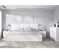 DEKIT GRUPO RIMOBEL HAVANA PACK - Set con testiera a tre pannelli, due comodini, cornice letto 135/140X190 e comò a tre cassetti - BIANCO