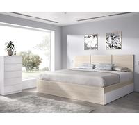 DEKIT GRUPO RIMOBEL HAVANA PACK - Set con testiera con quattro cassetti, cornice letto 135/140X190 e cassettiera a cinque cassetti - ROVERE NATURALE/BIANCO