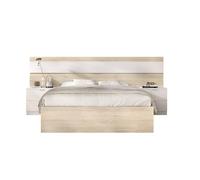 DEKIT GRUPO RIMOBEL NIZA - Set di testiera con due comodini a due cassetti e cornice letto 135/140X190 - NATURALE/BIANCO - 96 x 248 x 195.4