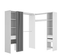DEKIT GRUPO RIMOBEL SUIT - Composizione di Cabina Armadio angolare con due colonne, zona con barre appendiabiti e tenda - Bianco - 205 x 164-214 x 141 cm