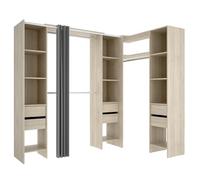 DEKIT GRUPO RIMOBEL SUIT - Composizione di Cabina Armadio angolare con due colonne, zona con barre appendiabiti e tenda - Rovere Naturale - 205 x 164-234 x 141 cm