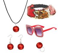 DEKKRYNFV 1950 1960 1970 80 Donne Discoteche Costume Set Lady Discos Accessori Orecchini Occhiali Da Sole Paillettes Fascia Neacklace Discoteca Costumi