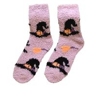 DEKKRYNFV Caldo Termico Corallo Pile Brevi Calzini Per Le Donne Divertente Halloween Zucca Stampa Stagionale Indoor Slipper Carino Signore Alla Moda, Cappello da strega, Taglia unica