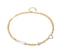 DEKKRYNFV Classica collana vintage con stella a cinque punte e cuore d'amore clip di carta fascino catena in acciaio inox collana da indossare tutti i giorni
