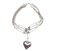 DEKKRYNFV Collana alla moda in lega con ciondolo a forma di cuore e spilla adatta per i trendsetter che cercano di migliorare il loro stile Collana a forma di cuore alla