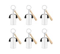 DEKKRYNFV Confezione da 6 portachiavi creativi in jersey baseball in acrilico e legno per appassionati sport, portachiavi da baseball regalo